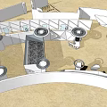 Timeline Corridor From 1980 to 2020 With Display Screens Exhibition Stands Globe And Data Elements