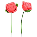 Pink Roses with Green Leaves and Stems in Handmade Clay Style on White Background