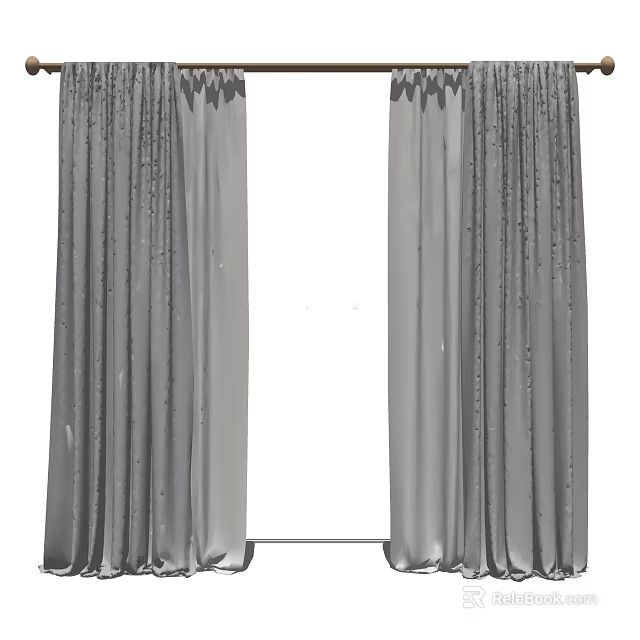 Gray Velvet Curtains With Elegant Drape For Home Window Decor 3d model 