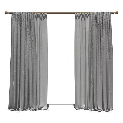 Gray Velvet Curtains With Elegant Drape For Home Window Decor 3d model