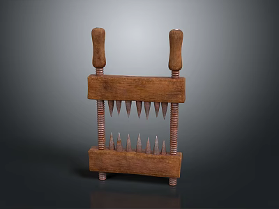 Wooden Device With Two Vertical Handles And Double Layers Of Metal Spikes On Base 3d model