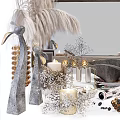 Stylish Decorative Ornament Set With Lighted Mirror Feather Decor Candles Beaded Accents And Aromatic Diffuser
