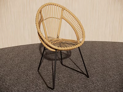 Round Rattan Outdoor Chair With Black Metal Legs And Modern Style 3d model