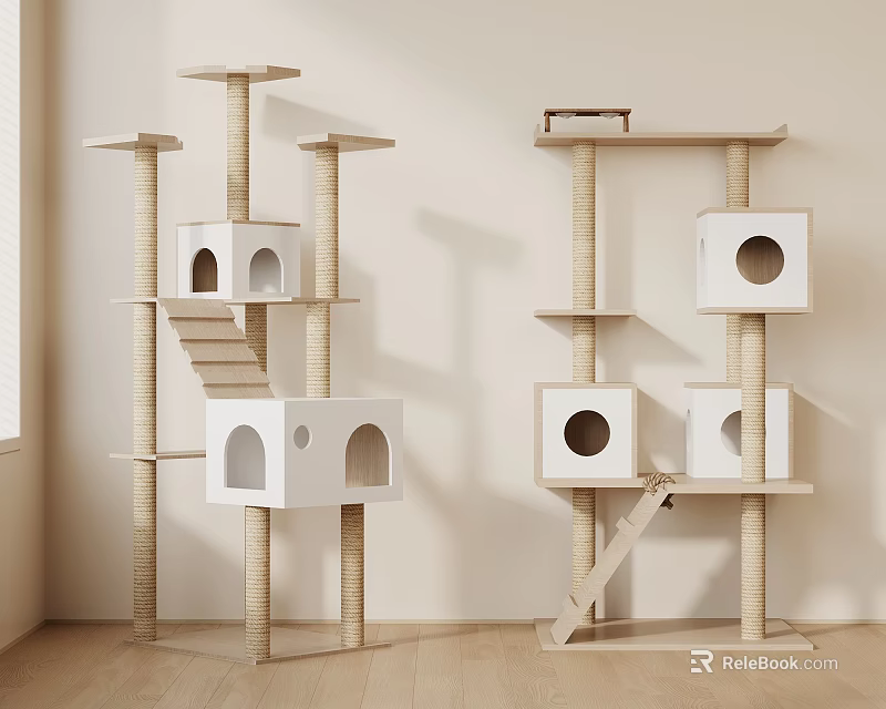 Modern Cat Tree Furniture With Multiple Levels Cozy Condos And Staircases 3d model 