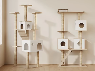 Modern Cat Tree Furniture With Multiple Levels Cozy Condos And Staircases 3d model