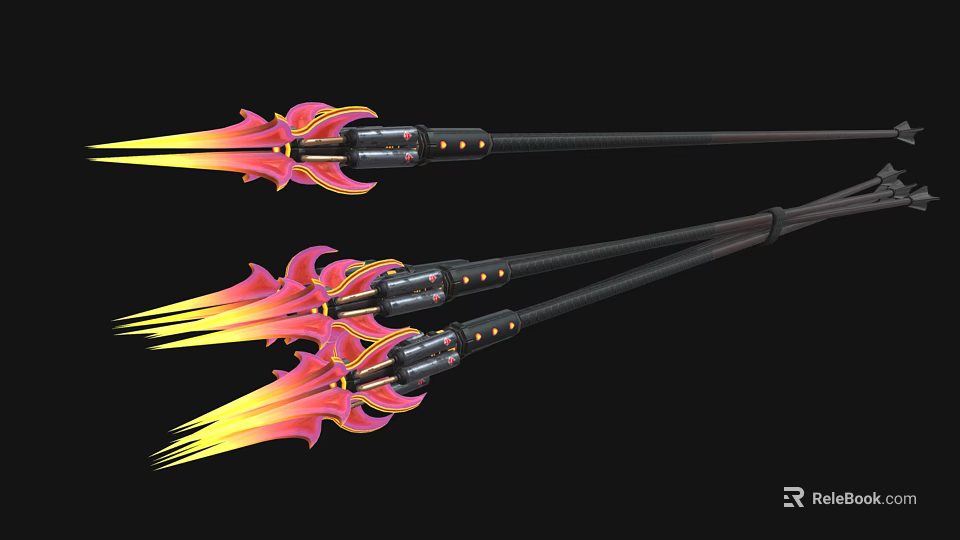 3D Rendered Weapon Spear With Black Shaft Red And Yellow Flame Decoration And Metal Parts 3d model 