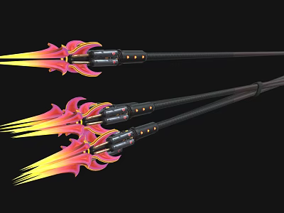 3D Rendered Weapon Spear With Black Shaft Red And Yellow Flame Decoration And Metal Parts 3d model