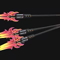 3D Rendered Weapon Spear With Black Shaft Red And Yellow Flame Decoration And Metal Parts