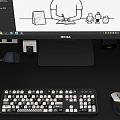 Modern computer desk with computer keyboard office supplies 3d model