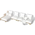 Modern Sectional Sofa with Plush Cushions Wooden Legs and Throw Blanket