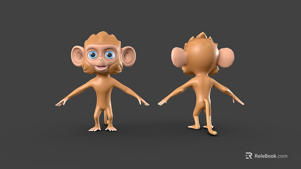 Cartoon Monkey 3D Models With Front And Back Views Big Ears Blue Eyes Open Arms 3d model 