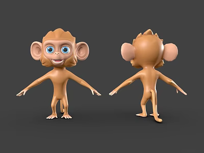 Cartoon Monkey 3D Models With Front And Back Views Big Ears Blue Eyes Open Arms 3d model