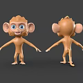 Cartoon Monkey 3D Models With Front And Back Views Big Ears Blue Eyes Open Arms