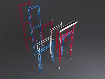 Multicolored Wrought Iron Structural Frames With Red Blue White Architectural Supports 3d model