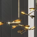Modern Brass Chandelier With Multiple Arms And Warm Lighting In Dark Striped Wall Interior