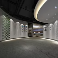 Modern Exhibition Space With Curved White Walls Teapots On Display Shelves And Wooden Accents