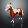 Brown And White Pony With White Mane Tail Black Ear Tag On Dark Background