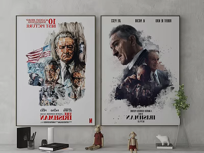 Two Portrait Paintings of Men as Wall Art with Cinematic Elements and American Flag 3d model