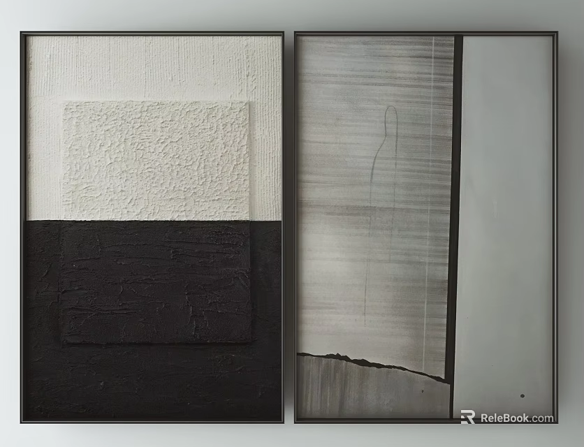 Abstract Framed Wall Art With Textured Surfaces And Monochrome Patterns 3d model 