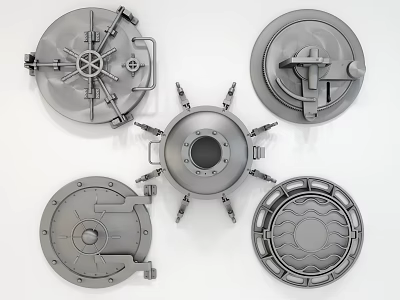 Various Circular Industrial Metal Hatches With Mechanical Handles And Gear Structures 3d model