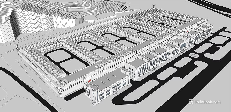 Industrial Complex Architectural Layout Featuring Organized Building Structures And Open Areas 3d model 