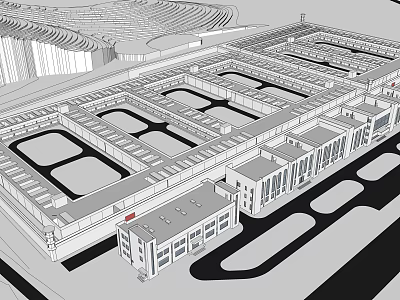 Industrial Complex Architectural Layout Featuring Organized Building Structures And Open Areas 3d model