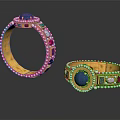Elegant Gold Bracelets Adorned With Sapphire Emerald Ruby Gemstones And Pearls 3d model