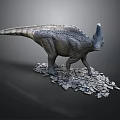 Realistic Horned Dinosaur Model With Scaled Skin And Rock Base