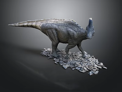 Realistic Horned Dinosaur Model With Scaled Skin And Rock Base 3d model