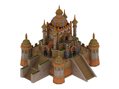 Cartoon Castle Scene With Colorful Domes Towers Staircases And Arches 3d model