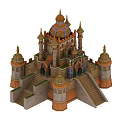 Cartoon Castle Scene With Colorful Domes Towers Staircases And Arches