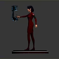 Woman Interacting With Floating Holographic Data Screens On Circular Tech Platform