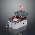 Small Observation Guard Tower With Tiled Roof Danish Flag Wooden Railing And White Base