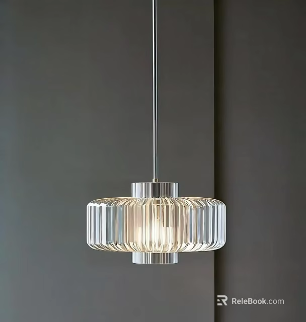 Modern Transparent Pendant Light With Vertical Stripes And Metal Base Design 3d model