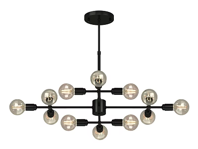 Modern Black Metal Chandelier With Multiple Clear Glass Bulbs And Stylish Frame 3d model