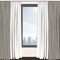 Beige Curtains With White Sheer Panels And City Skyline View From Window