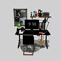 Home Office Desk Setup With Computer Monitor Desk Lamp Books Plant And Black Chair
