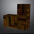 Creative Wooden Patchwork Furniture Piece With Geometric Wood Blocks And Textured Panels