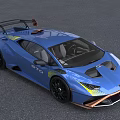 Blue Supercar With Rear Spoiler Yellow Headlights And Sporty Exterior Design