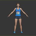 Athlete In Blue Tank Top With Number 2411 Black Shorts And Blue Shoes Arms Outstretched
