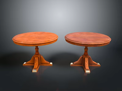 Pair of Round Wooden Dining Tables with Classic Pedestal Bases Crafted in Warm Wood Tone 3d model