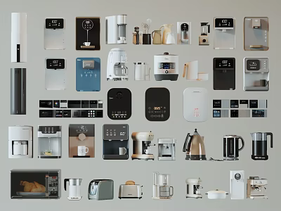 Diverse Kitchen Appliances Collection With Coffee Maker Toaster Microwave And Kettle 3d model