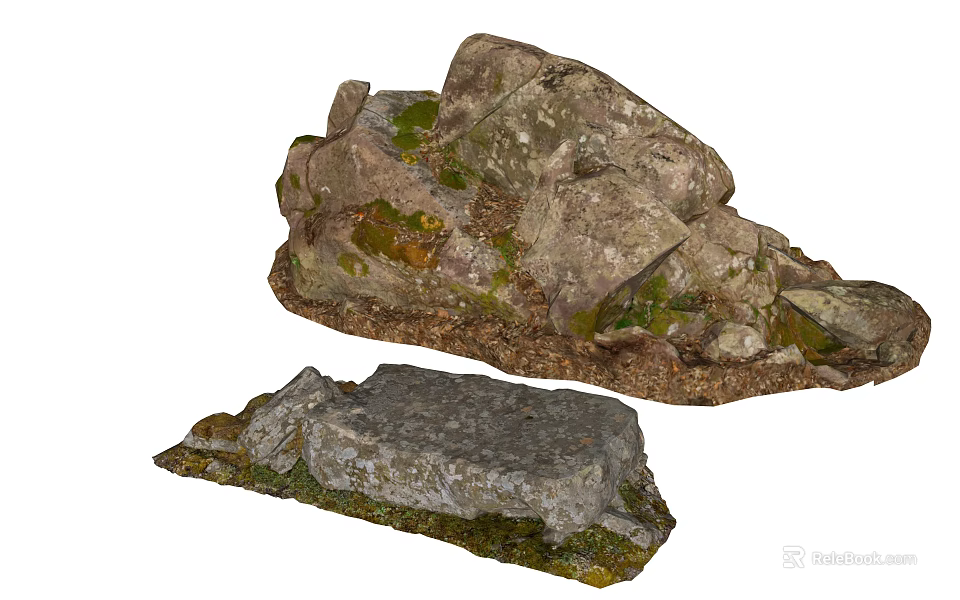 Natural Stone And Wooden Elements With Moss Covered Surfaces In Rustic Scene 3d model 