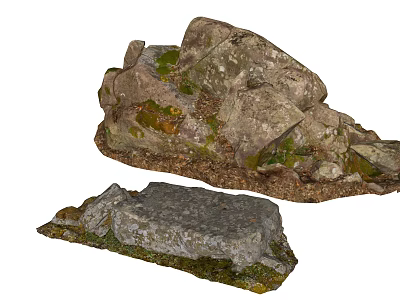 Natural Stone And Wooden Elements With Moss Covered Surfaces In Rustic Scene 3d model