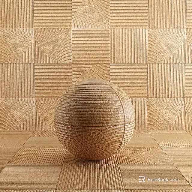 Textured Wooden Wall Paneling With Decorative Sphere 3d model 
