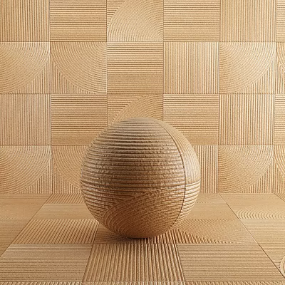 Textured Wooden Wall Paneling With Decorative Sphere 3d model