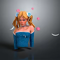 Blonde Girl In Blue Off Shoulder Top With Flowers And Pink Spheres Crescent Moons