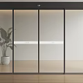 Modern Glass Sliding Door In Bright Interior With Potted Plant And Wooden Floor