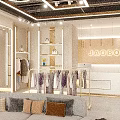 Stylish Clothing Store Interior With Clothing Displays Seating Area And Modern Lighting