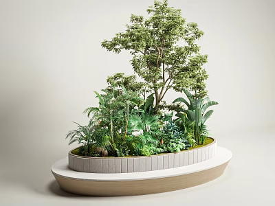 Landscape Seat With Lush Green Plants And Various Trees In Natural Design 3d model